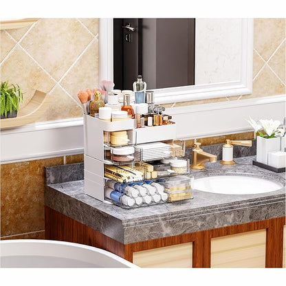 White Countertop Makeup Organizer with 6 Drawers,Large Capacity Skincare Organizers for Vanity,Desk,Dresser,Plastic Bathroom Counter Organizer for Beauty,Skin Care,Perfume,Make up Brush Organization