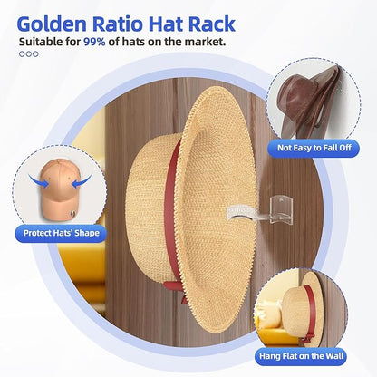Cowboy Hat Rack(12Pack) - Wide Brimmed Organizer - Strong Adhesive Cowboy Holder - 2.2Inch Hooks for Walls - 2 Mounting Option Holder - Hangers for Doors and Closets - Clear