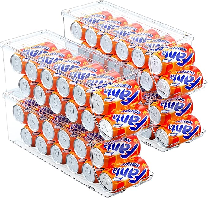 SCAVATA 4 Pack Soda Can Organizer & 2 Pack Skinny Can Organizer for Refrigerator