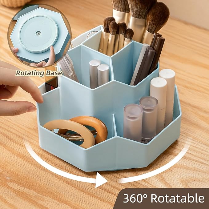 360° Rotating Makeup Brush Holder Organizer with 9 Slots, Makeup Organizers Countertop, Makeup organization and Skincare Storage for Vanity, Desktop, Bathroom (BLUE)