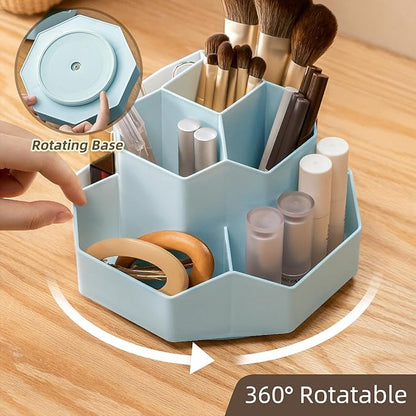 360° Rotating Makeup Brush Holder Organizer with 9 Slots, Makeup Organizers Countertop, Makeup organization and Skincare Storage for Vanity, Desktop, Bathroom (BLUE)
