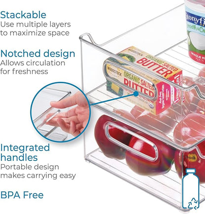 iDesign 50% Recycled Plastic Refrigerator Set, Made in The USA – Versatile Design Ideal for Freezer, Pantry, and Cabinet Organization, Two 5” x 5” x 14” and Two 10” x 5” x 14” Bins, Clear