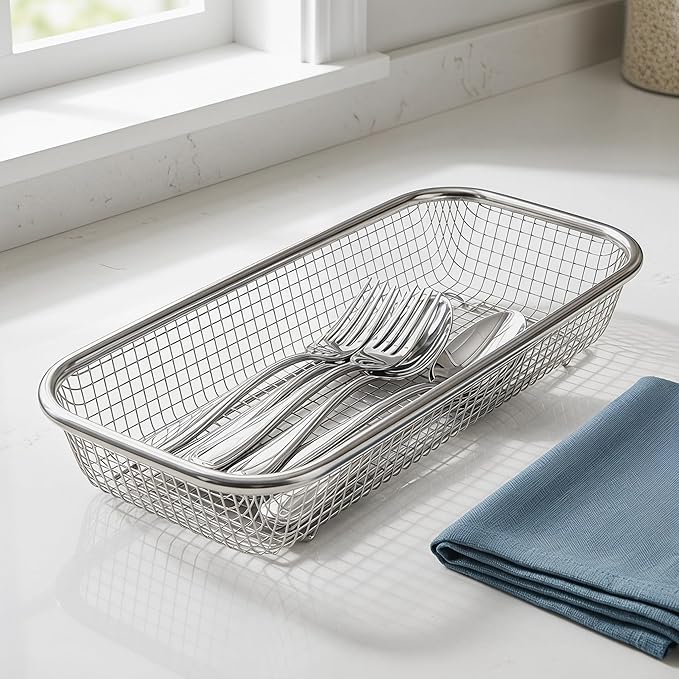 Cabilock Dishwasher Silverware Basket Small Storage Holder for Utensils and Chopsticks 12.20X5.11X2.16 Inch Rustproof Metal Kitchen Organizer Set of 2