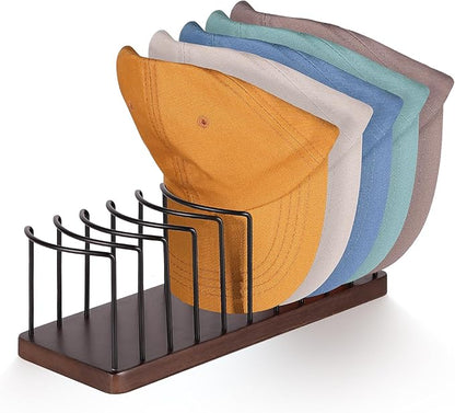 Hat Organizer for Baseball Caps, Wooden Tabletop Hat Rack Holder for 10 Hats Hat Display Stand for Closet Organizers and Storage Brown 1 Pack