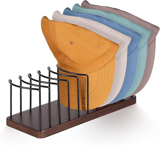 Hat Organizer for Baseball Caps, Wooden Tabletop Hat Rack Holder for 10 Hats Hat Display Stand for Closet Organizers and Storage Brown 1 Pack