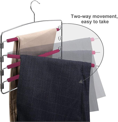 Swing Arm Pant Hangers 2 Pack Non-Slip Multi Layers Removeable Stainless Steel Pant Jean Slack Hangers Foam Padded Rotatable Hook for Space Saving Clothes Trousers Closet Organizer