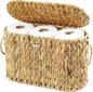 Toilet Paper Storage Basket with Lid, Water Hyacinth Slim Toilet Paper Holder - Holds Up to 6 Mega Rolls, Wicker Basket for Bathroom Accessories Decor Organizer