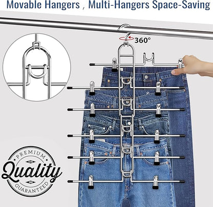 Pants & Skirt Hangers with Clips, Newly Upgraded Detachable - Space Saving Hangers, 6-Tiers Foldable Skirt Hangers for Women - Hanging Closet Organizer and Storage-2pack, Patent Pending