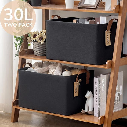 CHICVITA Large Storage Bins for Clothes and Toys, Black Fabric Bin for Living Room, 16 " L x 11" W x 9 " H, 2-Pack