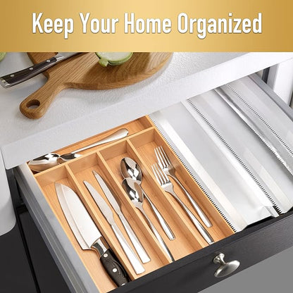 Silverware Organizer Bamboo Kitchen Drawer Organizer Utensil Organizer Silverware Holder Cutlery Organizer in drawer Flatware Organizer Tray (Natural 5 Slots)