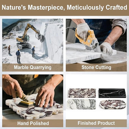 Natural Marble Vanity Tray - Moujings Genuine Marble Perfume Tray for Bathroom Decor, Stone Bathroom Vanity Organizer Tray for Kitchen Counter, Candles, Jewelry, Coffee, Makeup, Key