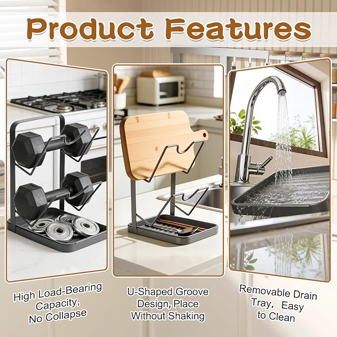 Kitchen Pot Lid Storage Rack, Pot Lid Holder With Tray, Lid Holder While Cooking, Lid And Spoon Rest, Multifunctional Kitchen Organizer Stand (White)