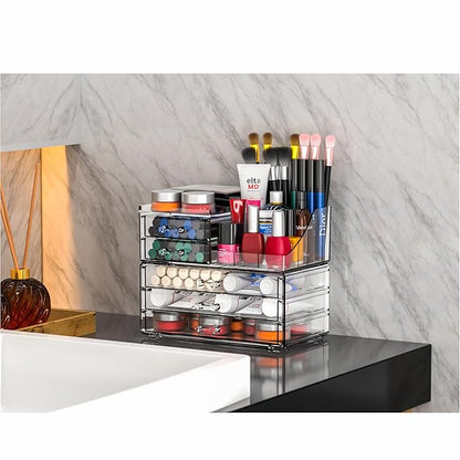 Acrylic Clear Make up Organizers And Storage for Vanity,Bathroom Skincare Organizer With 5 Drawer for Dresser,Plastic Desk Accessories Organization,Cosmetic Organizer Countertop for Beauty,Skin Care