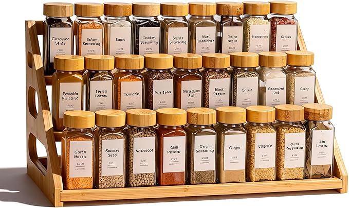 Spice Organizer, Bamboo 3 Tier Spice racks, Kitchen Seasoning Spices Rack, Suitable for Spice Organizers Such as Sitchen Countertops, Stoves, Sorage Rooms (M)