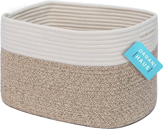 Brown Cotton Rope Basket for Shelf Storage - 15"×10"×9½" - Woven Decorative Basket for Organizing - Closet, Nursery, Bedroom - Toys, Books, Towels, Clothes