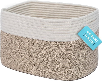 Brown Cotton Rope Basket for Shelf Storage - 15"×10"×9½" - Woven Decorative Basket for Organizing - Closet, Nursery, Bedroom - Toys, Books, Towels, Clothes