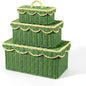 Scalloped Hyacinth Wicker Basket for Toy Storage | 3 Pack Woven Storage Baskets | Decorative Storage Baskets for Shelves | Rattan Baskets for Bedroom By NovaHeavensNest (Green & Golden)