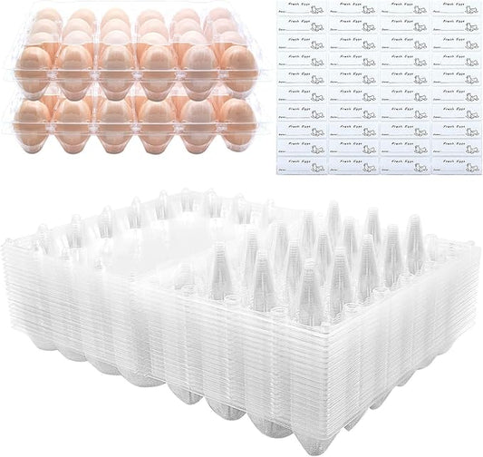 Egg Cartons 40 Packs, Clear Eco-friendly Plastic Blank Egg Cartons with Free Labels, Holds up to 24 Eggs Securely, Perfect for Family Pasture Farm Markets Display - Medium