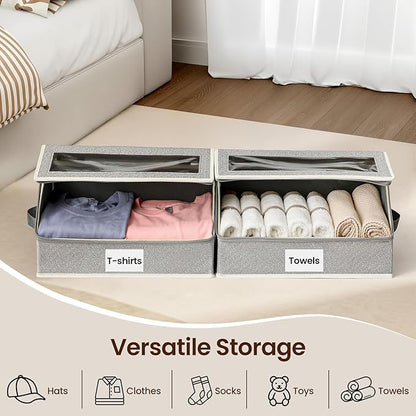 Hat Organizer for Baseball Caps, 2-Pack Stackable Hat Storage Box Holds 30 Caps, Foldable Cardboard Holder with Clear Dust-Proof Window for Closet, Grey