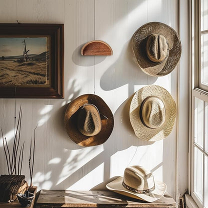 2 Pack Cowboy Hat Rack Wall Mount, Non-Damaging Curved Design, Space Saving Western Hat Organizer for Entryway Closet Bedroom