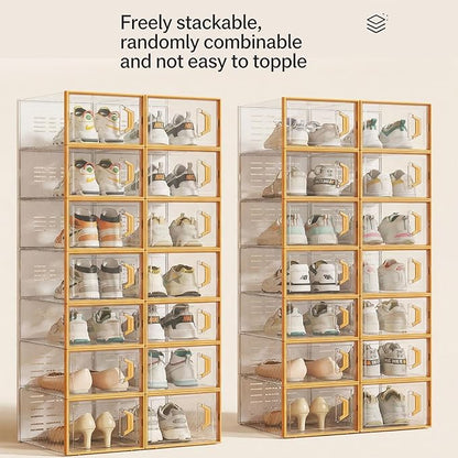 Clear Stackable Foldable Plastic Shoe Storage Boxes, 15 Pack Shoe Rack Shoe Organizer Space‑Saving Shoe Container for Closet Wardrobe Bedroom Entryway