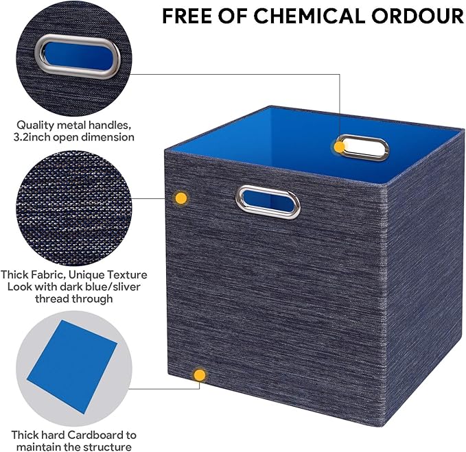Posprica Storage Cube Basket Bins,13×13 Foldable Storage Containers for Shelf Cabinet Bookcase Boxes,Thick and Heavy Duty Fabric Drawer (4pcs, blue)