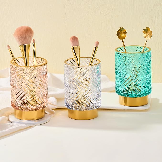 Makeup Brush Holder Organizer,Toothbrush Holders,Desk Pen Pencil Holder,Multifunctional Vintage Glass Brush Cup（A40-10-US）