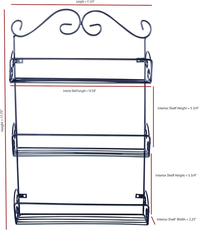 DII Farmhouse Vintage Decorative Metal Pantry Spice Rack Organizer, 11Lx2.6Wx18H, 3 Tier Spice Rack - Rustic