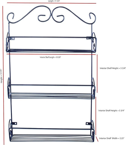 DII Farmhouse Vintage Decorative Metal Pantry Spice Rack Organizer, 11Lx2.6Wx18H, 3 Tier Spice Rack - Rustic