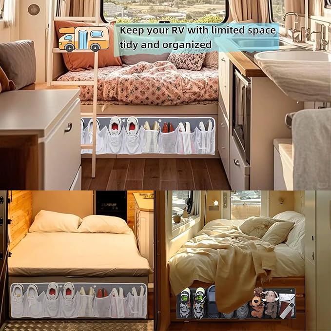 Rv Shoe Storage Solutions, 2 Pcs Hanging Shoe Organizer for Bedside, 16 Extra Large Pocket with Sturdy Hooks And Sticky Hook, Space Organization for Rv Campers More Than Just Shoes (Black)