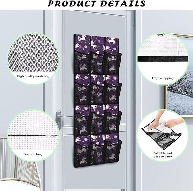 Purple Shoe Organizer Over The Door Mesh Fabric Door Hanger Organizer for Closet Lucky Horse Wall Hanging Storage Space Saving Panda Shoe Holder Hanger for Bathroom