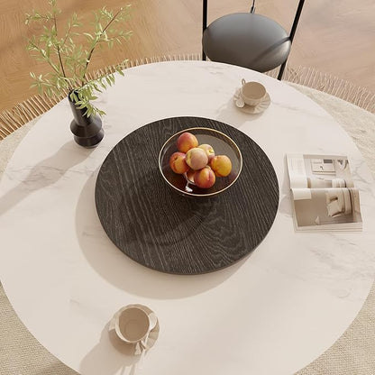 19.69" Sintered Stone Lazy Susan for Table Top- Extra Large Round Lazy Susan Organizer - Kitchen Revolution for Countertop(Black Wood Grain)