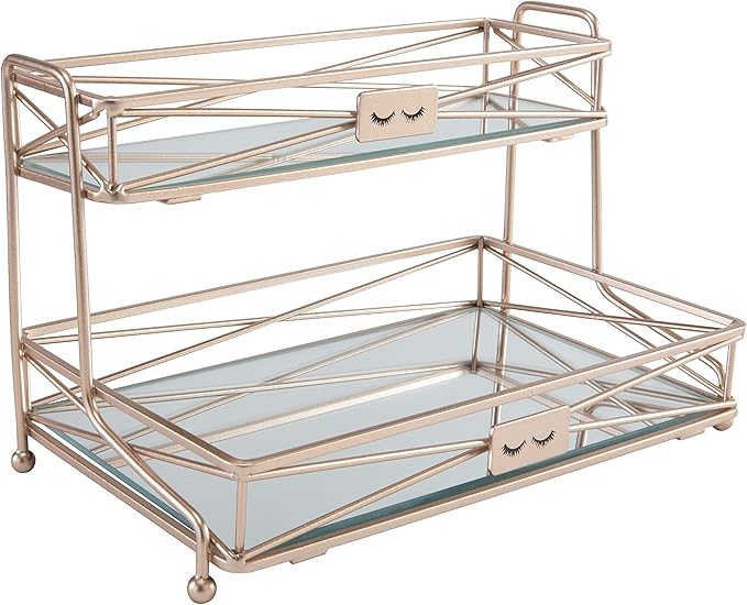 Home Details Mirrored, Perfect for Perfumes, Jewelry, Makeup, Cosmetic Organizer, Stylish Decor in Rose Gold 2 Tier Vanity Tower