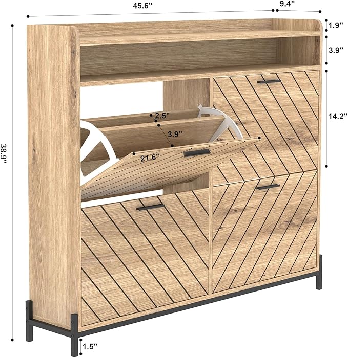 Shoe Cabinet for Entryway,Large Shoe Storage Cabinet with 4 Flip Drawer,Narrow Shoe Organizer Rack with Open Storage Shelf for Hallway,Closet