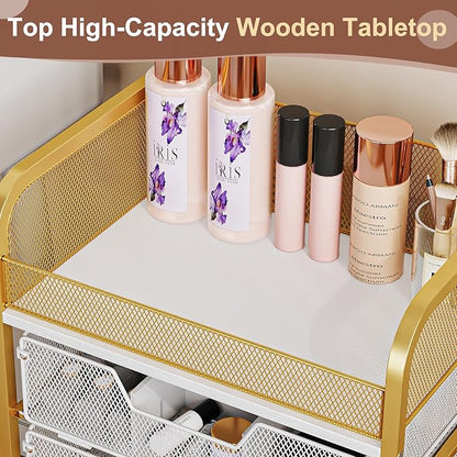 Hongtamoya Makeup Cart Organizer with 4 Drawers, Large Floor Skincare Organizers, Vanity Storage Organizer Cosmetics Display Cases for Skin Care Perfume Nail Polish, Gold