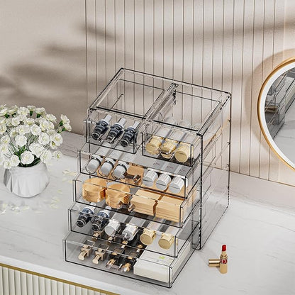 Acrylic Clear Large Makeup Organizer - Jewelry Holder Organizer, Perfect Make Up Organizers and Storage for Vanity, Bathroom (4 Large, 2 Small Drawers - Clear)