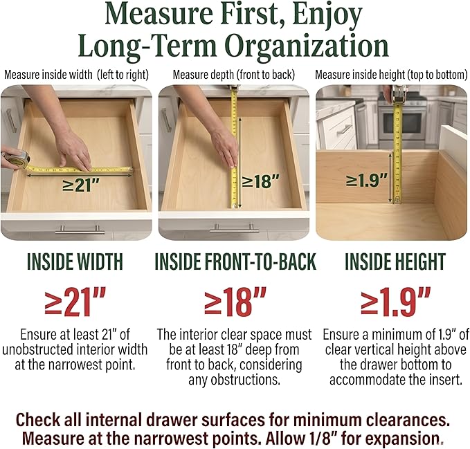 Bamboo Drawer Organizer, Expandable 8-Slot Silverware & Utensil Tray for Kitchen Drawers, Fits 13–19.5 Inch Drawers, Deep Compartments, Durable & Eco-Friendly Natural Bamboo
