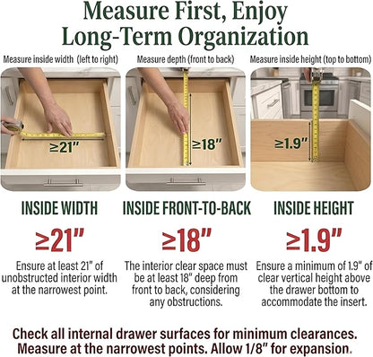 Bamboo Drawer Organizer, Expandable 8-Slot Silverware & Utensil Tray for Kitchen Drawers, Fits 13–19.5 Inch Drawers, Deep Compartments, Durable & Eco-Friendly Natural Bamboo