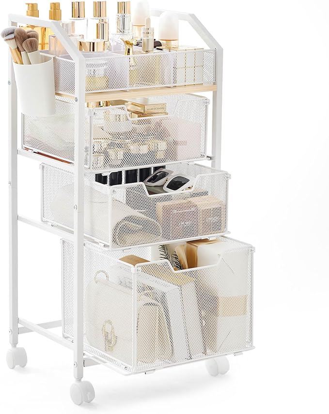 Homde Rolling Makeup Organizer with Drawers: Skincare Storage Cart with Wheels for Home Bedroom Vanity - Cosmetic Display Holder for Beauty Enthusiasts Makeup Artists