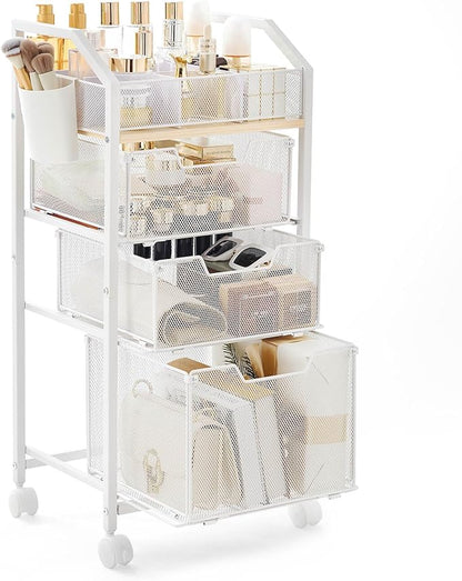 Homde Rolling Makeup Organizer with Drawers: Skincare Storage Cart with Wheels for Home Bedroom Vanity - Cosmetic Display Holder for Beauty Enthusiasts Makeup Artists