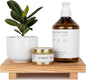 Bathroom Counter Organizer Wood Pedestal Stand Farmhouse Decorative Tray Soap Holder for Kitchen Decor, 9" x 6" - Brown
