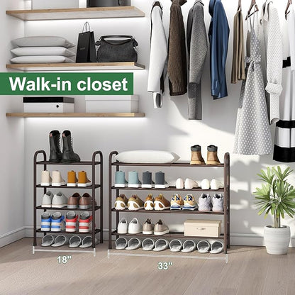kiplant Metal Shoe Rack, Expandable Metal Shoe Rack for Closet, Entryway & Hallway (Brown, 4-Tier_Long)