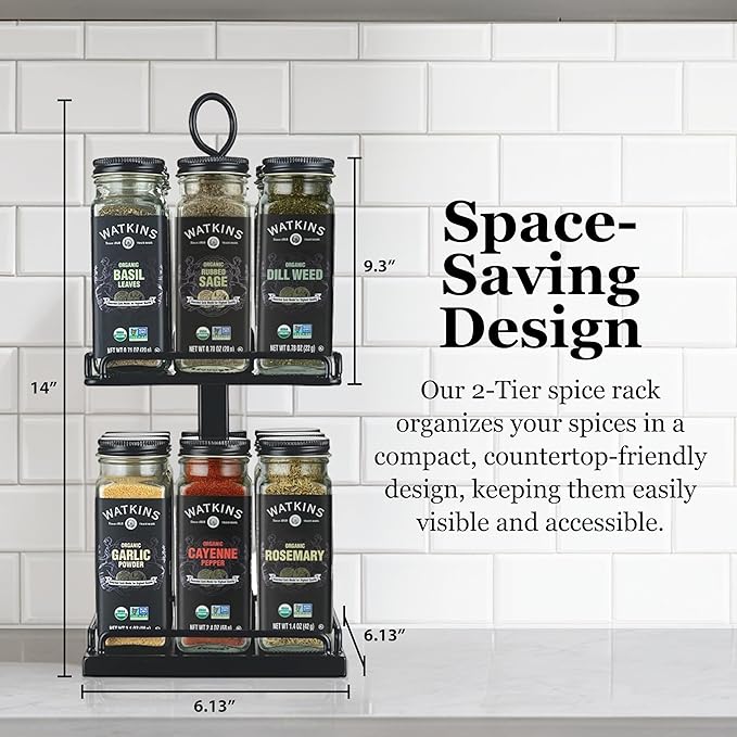 Watkins Countertop Two Tier Rotating Spice Rack, Includes 16 Watkins Organic Spices (16608)