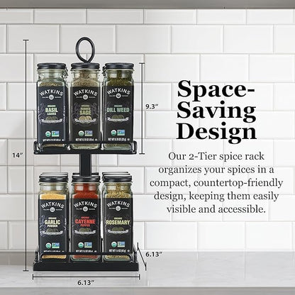 Watkins Countertop Two Tier Rotating Spice Rack, Includes 16 Watkins Organic Spices (16608)
