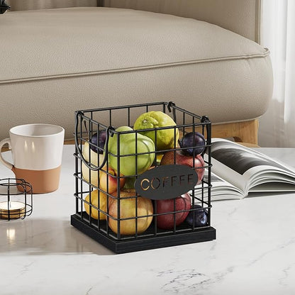 YINMIT K Cup Holder Organizer, Sturdy Coffee Pod Holder Organizer, 35 Kcup Large Capacity Storage Basket for Kitchen Counter and Office Desktop (Black-Square with Handle)