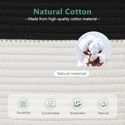 ECDYQXVU Cotton Rope Storage Basket, 15x10x9 Inches, Woven Basket for Shelves, Clothes, Towels, Books, and Laundry, Black/ White (3 Pack)