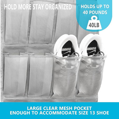 Over The Door Shoe Organizers with 24 Mesh Pockets Shoe Organizer Storage Hanging Shoe Organizer Shoe Holder for Rack (Grey)