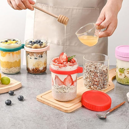 Xileanalee 6 Pack Overnight Oats Containers with Lids and Spoons-18 Oz Overnight Oats Jars Mason Jars for Chia Pudding Cereal Fruit Vegetable Milk Salad Yogurt Meal Prep