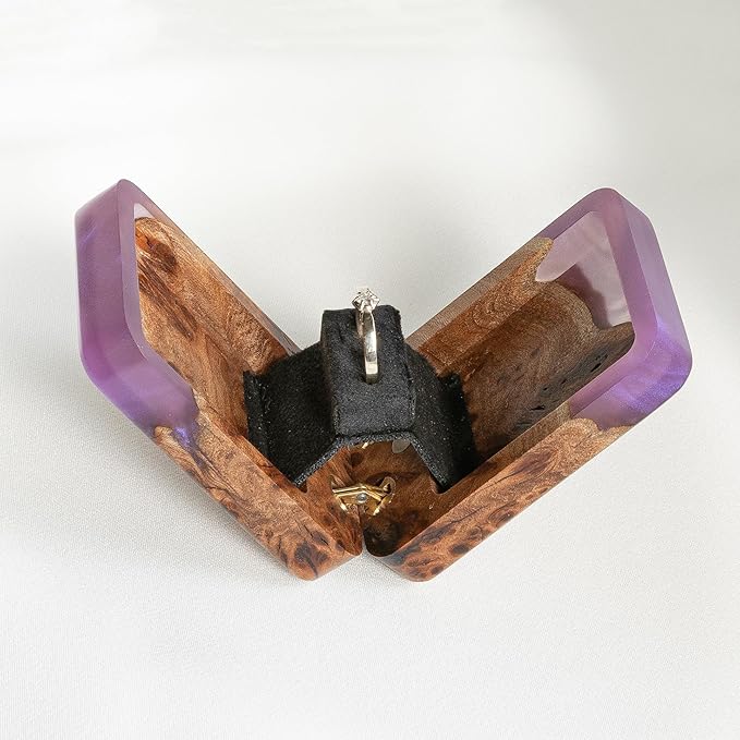 RWA Slim Engagement Ring Box for Proposal – Unique Wedding Ring Holder & Jewelry Display Case – Travel Jewelry Organizer, Ring Bearer Box, Proposal Gift, Wedding Ring Box for Ceremony, FLIP purple