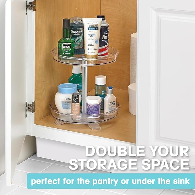 Polder 2-Tier Spinner Caddy, Kitchen and Bathroom Organization and Storage, with Dual Rotating Tables Lazy Susan, 8 lbs. Load Capacity, 10.6" x 10.3"